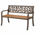 Panchina da giardino 125 x 60 x 90 cm in metallo e legno marrone con schienale floreale