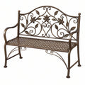 Panca da giardino 120 x 60 x 100 cm in metallo marrone con schienale floreale classico