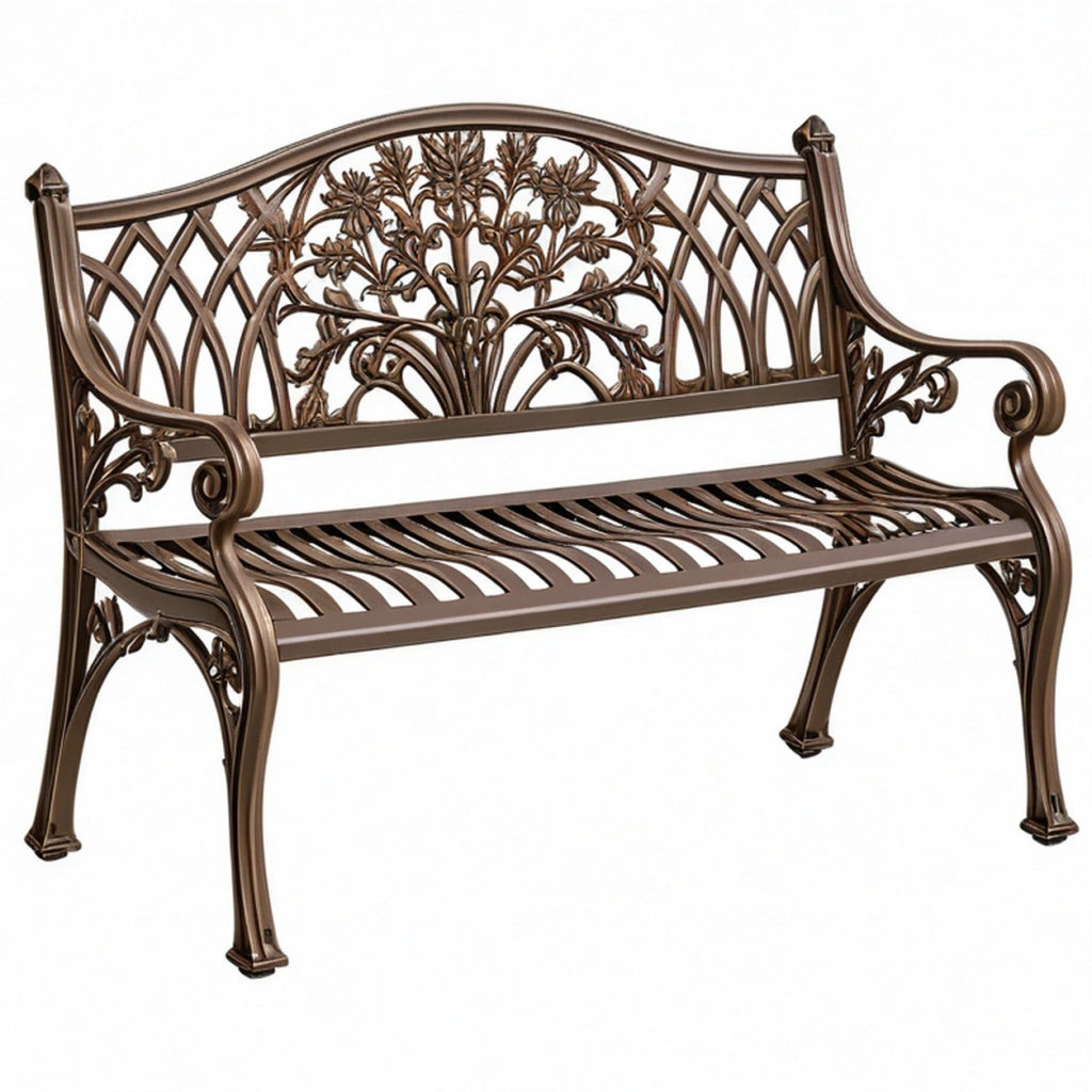 Panchina da giardino 122 x 63 x 94 cm in metallo marrone stile classico
