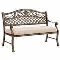Panca da giardino 122 x 64 x 91 cm in metallo bronzo con cuscino stile classico