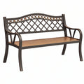 Panca da giardino 122 x 61 x 91 cm in metallo marrone con seduta a doghe stile classico