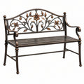 Panca da giardino 120 x 60 x 95 cm in ferro bronzo con schienale floreale - stile classico