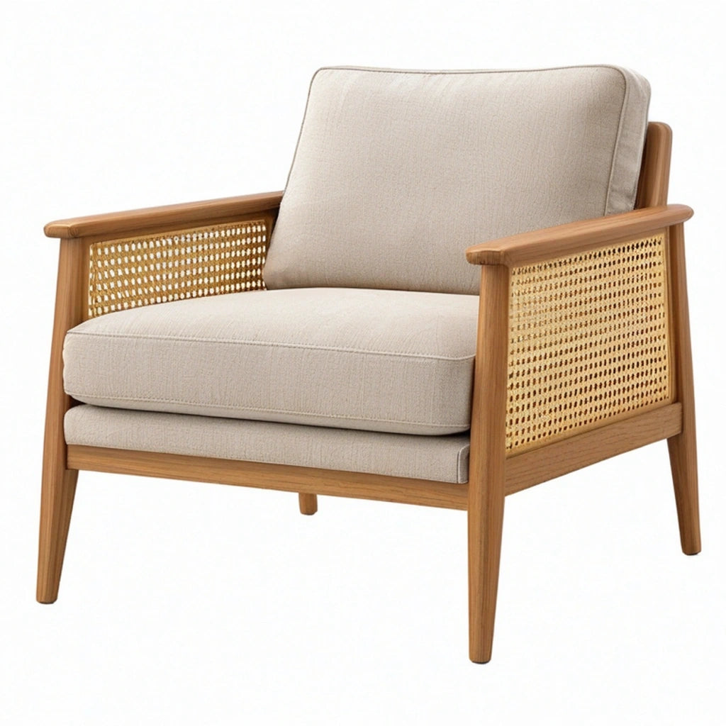 Poltrona 78 x 75 x 80 cm in legno e rattan beige per soggiorno stile naturale