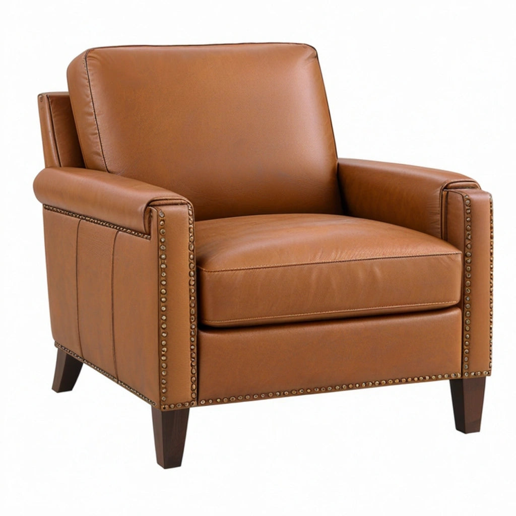 Poltrona 90 x 88 x 92 cm effetto pelle marrone con borchie stile classico