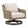 Poltrona girevole 78 x 82 x 84 cm in fibra intrecciata beige con base in metallo stile naturale