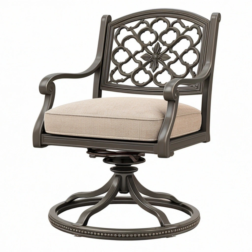 Poltrona da esterno 65 x 68 x 94 cm in metallo marrone con seduta beige girevole classica