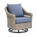 Poltrona girevole da esterno 78 x 82 x 90 cm in fibra intrecciata beige con seduta blu
