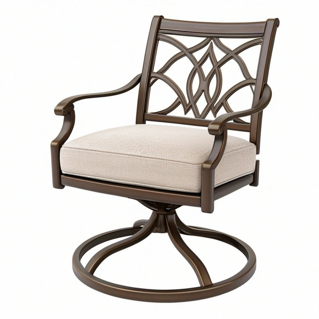 Poltrona girevole 70 x 75 x 95 cm in metallo marrone con cuscino in tessuto stile classico