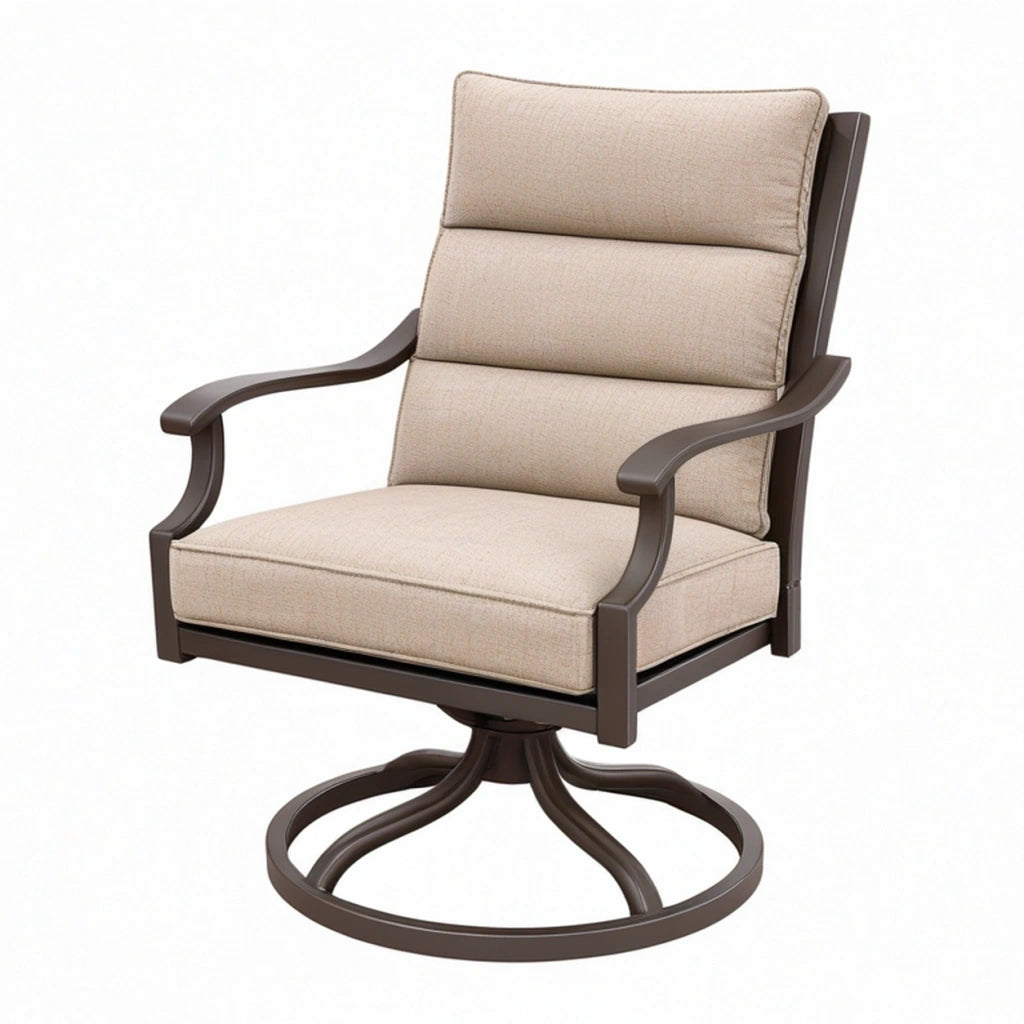 Poltrona girevole 70 x 76 x 100 cm in metallo marrone con rivestimento beige per soggiorno
