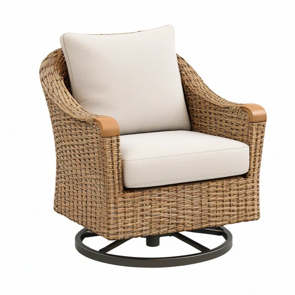 Poltrona da esterno 78 x 82 x 90 cm in rattan intrecciato beige girevole
