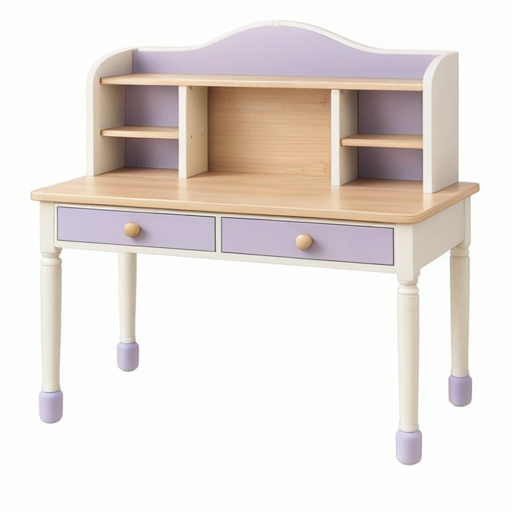Scrivania per bambini 100 x 55 x 110 cm in legno bianco e lilla con cassetti e ripiani