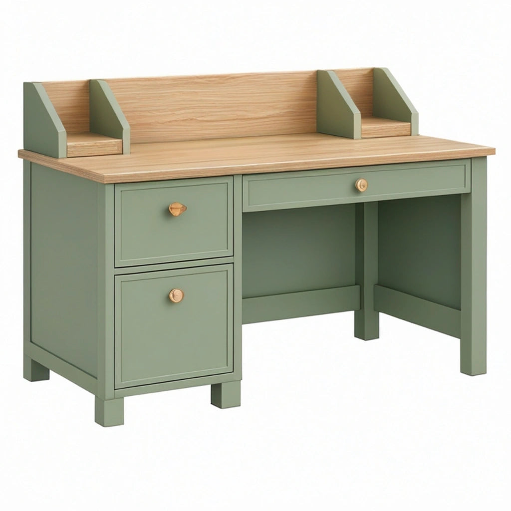 Scrivania 120 x 60 x 100 cm in legno verde salvia con cassetti e portadocumenti