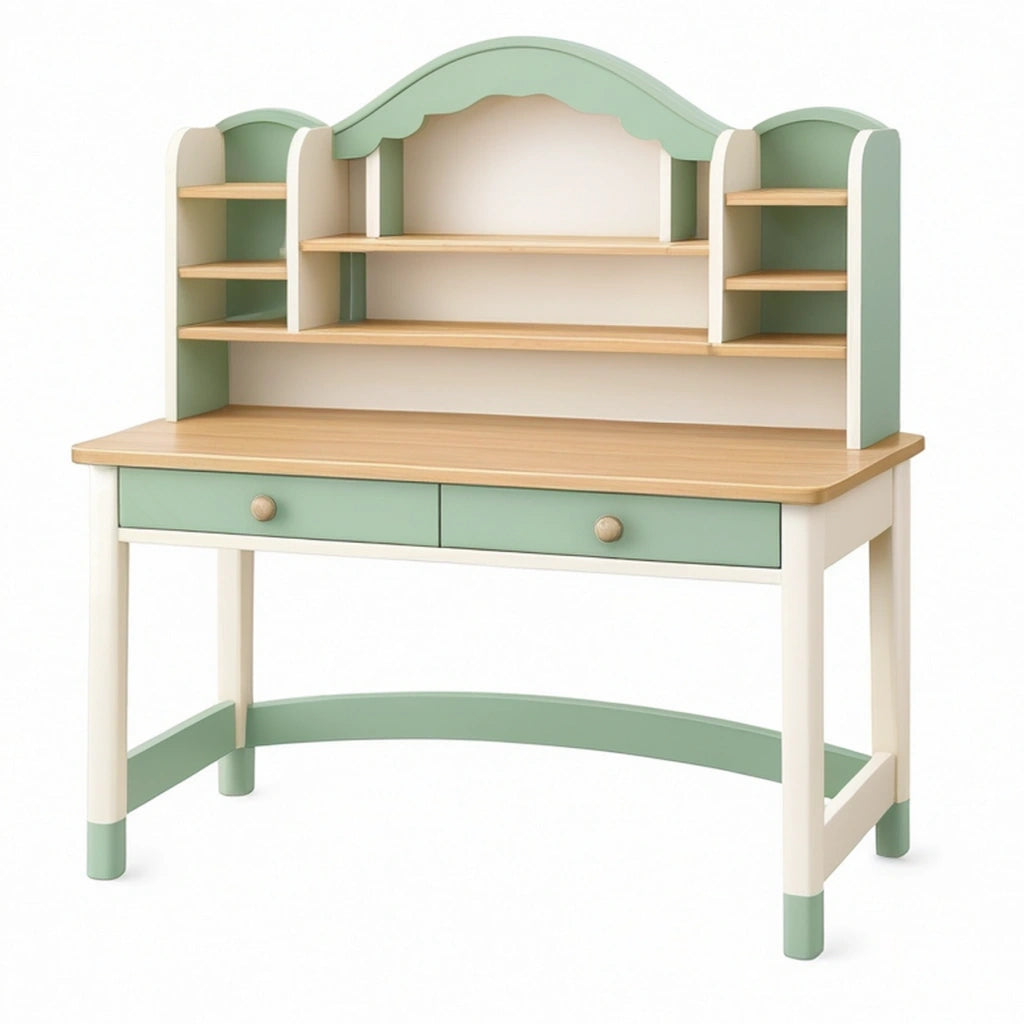 Scrivania per bambini 100 x 55 x 140 cm in legno verde e bianco con ripiani e cassetti