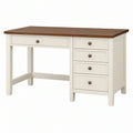 Scrivania 140 x 60 x 75 cm in legno bianco/noce con 5 cassetti stile classico