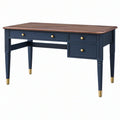 Scrivania 140 x 60 cm in legno blu scuro e marrone con 3 cassetti stile classico